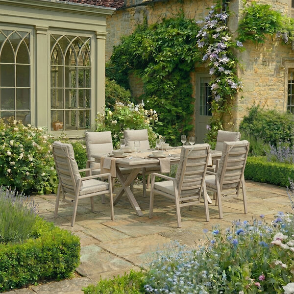 Valencia 6 Seat Reclining Aluminium Extending Dining Set - Latte