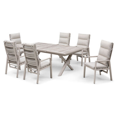 Valencia 6 Seat Reclining Aluminium Extending Dining Set - Latte