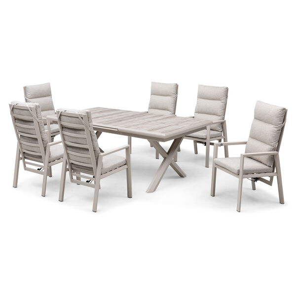 Valencia 6 Seat Reclining Aluminium Extending Dining Set - Latte