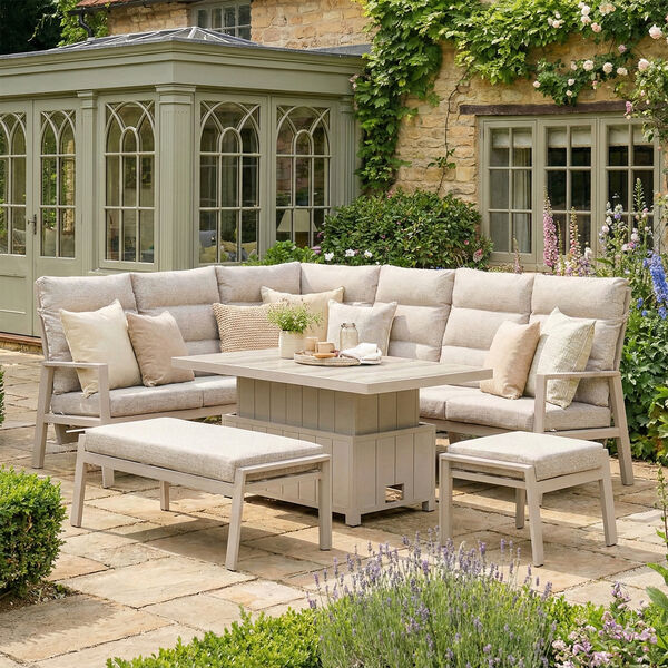 Valencia Reclining Corner Dining Set with Rising Table - Latte