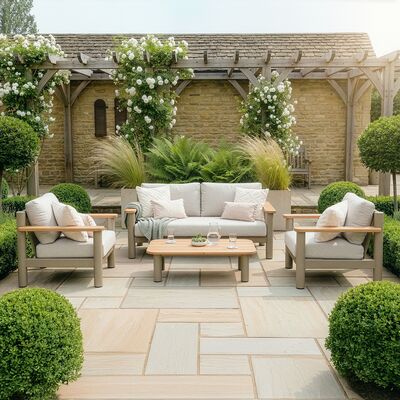 Sicily Sofa Set With 2 x 2 Seat Sofas - Café Frame-Latte Cushions