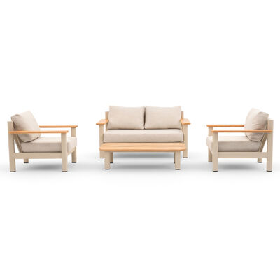 Sicily 2 Seat Sofa & Armchairs Set - Latte Frame/Latte Cushions
