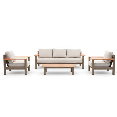 Sicily 3 Seat Sofa & Armchairs Set - Café Frame-Latte Cushions