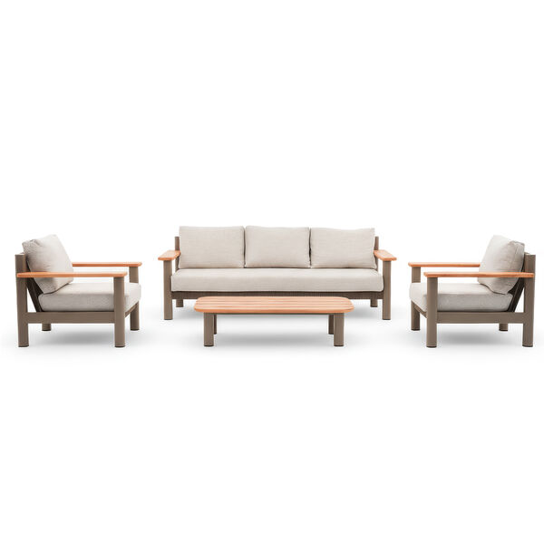 Sicily 3 Seat Sofa & Armchairs Set - Café Frame-Latte Cushions