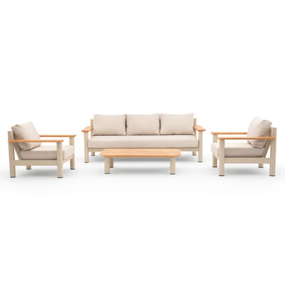 Sicily 3 Seat Sofa & Armchairs Set - Latte Frame/Latte Cushions