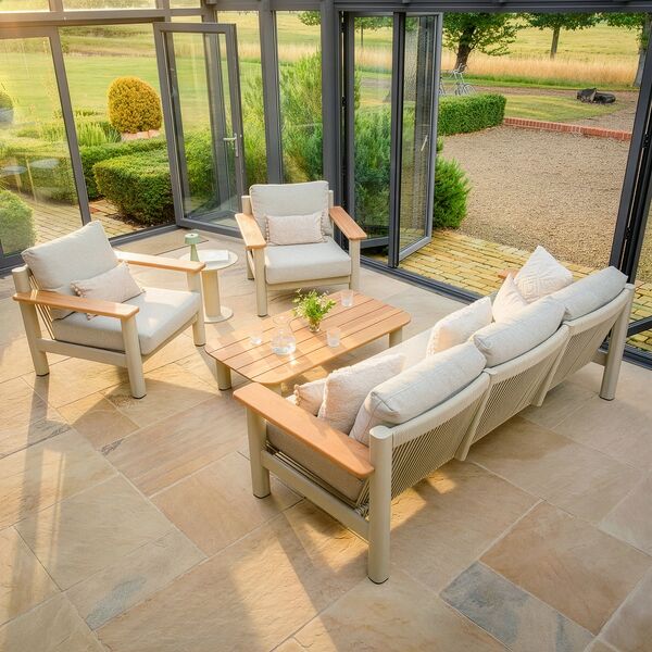 Sicily 3 Seat Sofa & Armchairs Set - Latte Frame/Latte Cushions