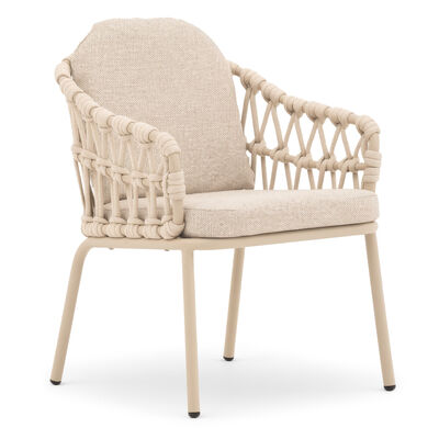 Sicily 6 Seat Round Table with Rope Chairs - Latte Frame/Latte Cushions