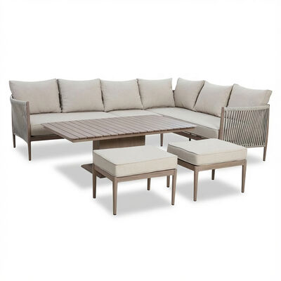 Havana Large Corner Dining Set With Rectangular Rising Table - Natural Linen