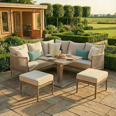 Havana Small Corner Dining Set with Square Rising Table  - Natural Linen