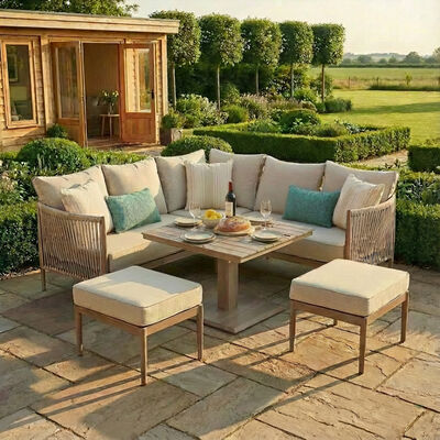 Havana Small Corner Dining Set with Square Rising Table  - Natural Linen