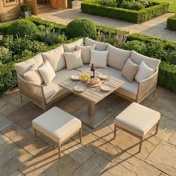 Havana Small Corner Dining Set with Square Rising Table  - Natural Linen