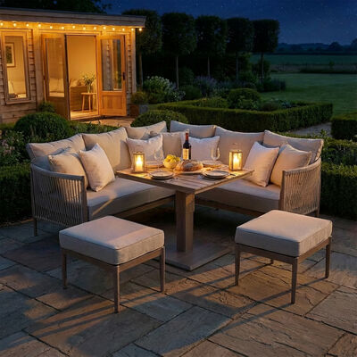 Havana Small Corner Dining Set with Square Rising Table  - Natural Linen