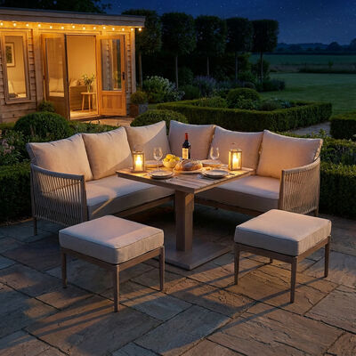 Havana Small Corner Dining Set with Square Rising Table  - Natural Linen