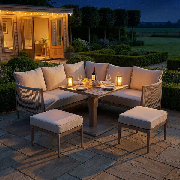 Havana Small Corner Dining Set with Square Rising Table  - Natural Linen