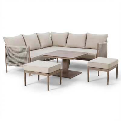 Havana Small Corner Dining Set with Square Rising Table  - Natural Linen