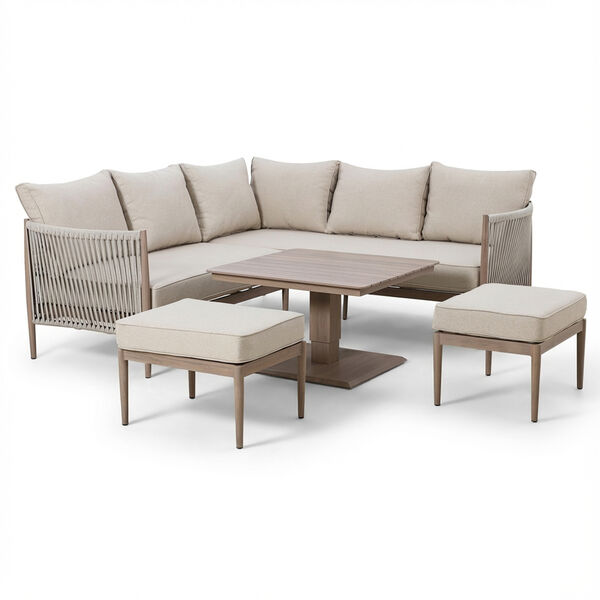 Havana Small Corner Dining Set with Square Rising Table  - Natural Linen