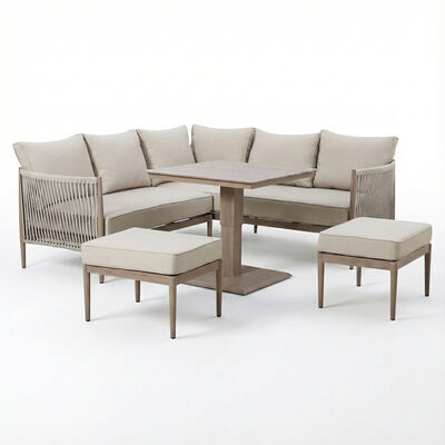 Havana Small Corner Dining Set with Square Rising Table  - Natural Linen