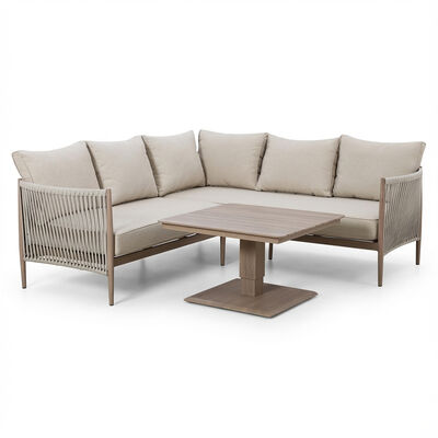 Havana Small Corner Dining Set with Square Rising Table  - Natural Linen
