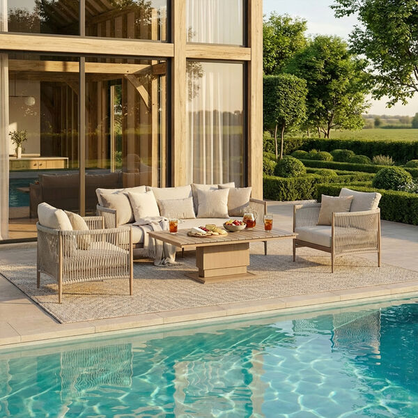 Havana 3 Seat Sofa Set With Rising Table - Natural Linen