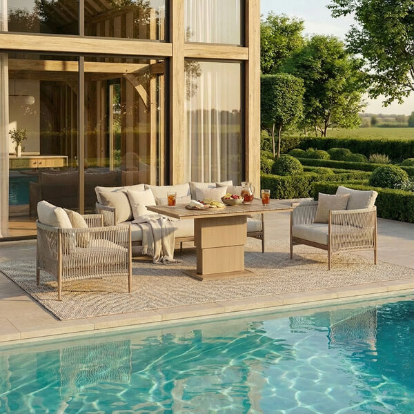 Havana 3 Seat Sofa Set With Rising Table - Natural Linen