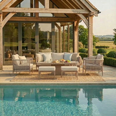 Havana 3 Seat Sofa Set With Rising Table - Natural Linen