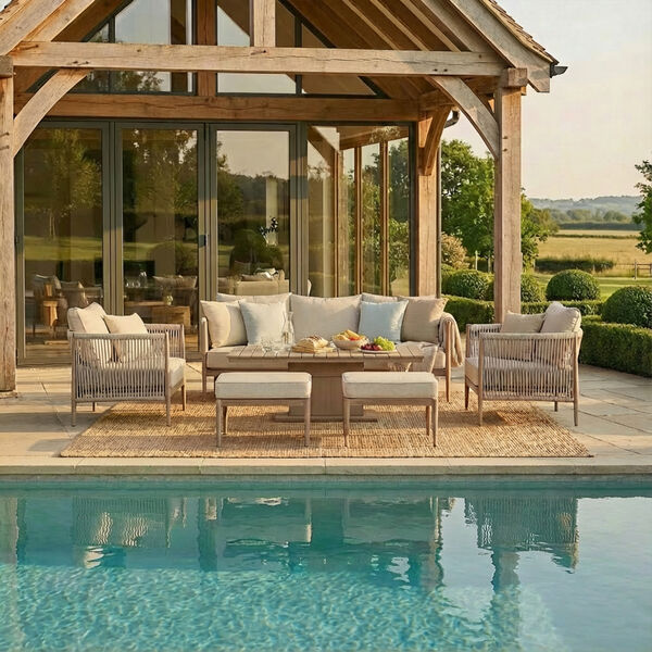 Havana 3 Seat Sofa Set With Rising Table - Natural Linen
