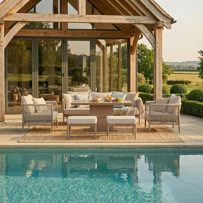 Havana 3 Seat Sofa Set With Rising Table - Natural Linen