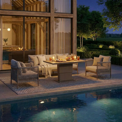 Havana 3 Seat Sofa Set With Rising Table - Natural Linen
