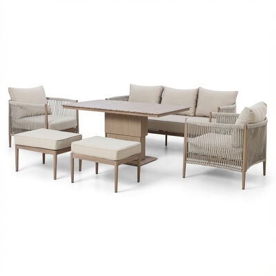 Havana 3 Seat Sofa Set With Rising Table - Natural Linen