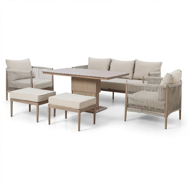Havana 3 Seat Sofa Set With Rising Table - Natural Linen