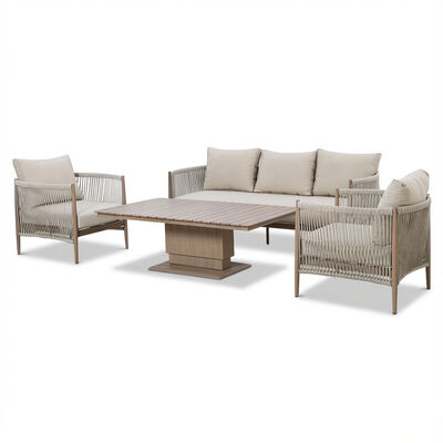 Havana 3 Seat Sofa Set With Rising Table - Natural Linen