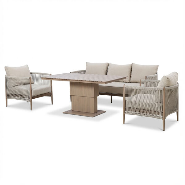 Havana 3 Seat Sofa Set With Rising Table - Natural Linen