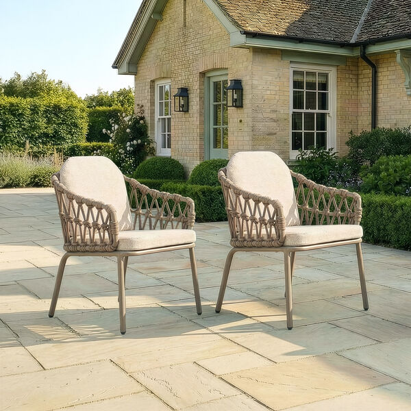 Sicily Rope Dining Chair 2 x -  Café Frame-Latte Cushions