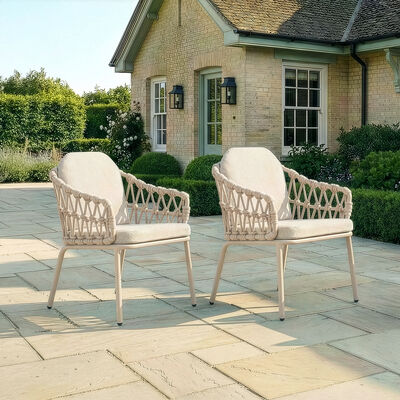 Sicily Rope Dining Chair 2 x - Latte Frame/Latte Cushions