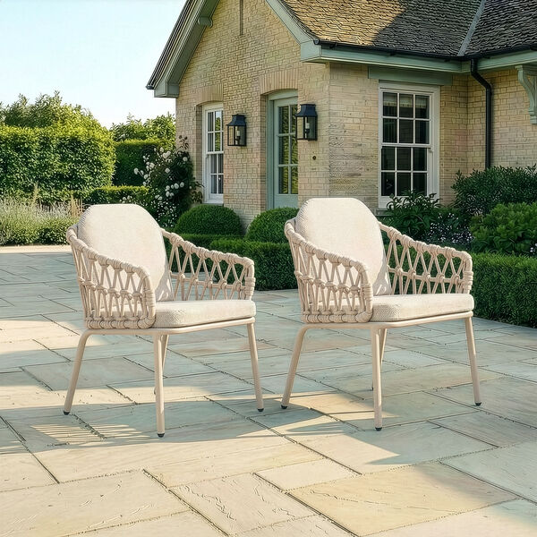 Sicily Rope Dining Chair 2 x - Latte Frame/Latte Cushions