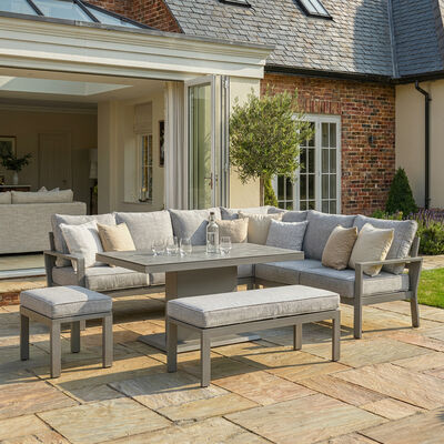 Montreal Large Corner Dining Set With Rectangular Rising Table - Cool Linen
