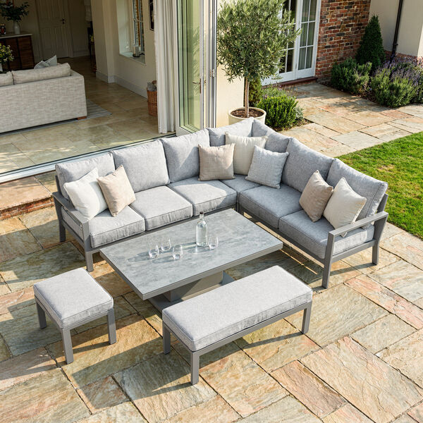 Montreal Large Corner Dining Set With Rectangular Rising Table - Cool Linen
