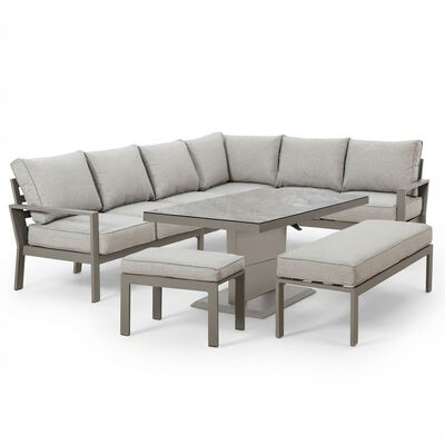 Montreal Large Corner Dining Set With Rectangular Rising Table - Cool Linen