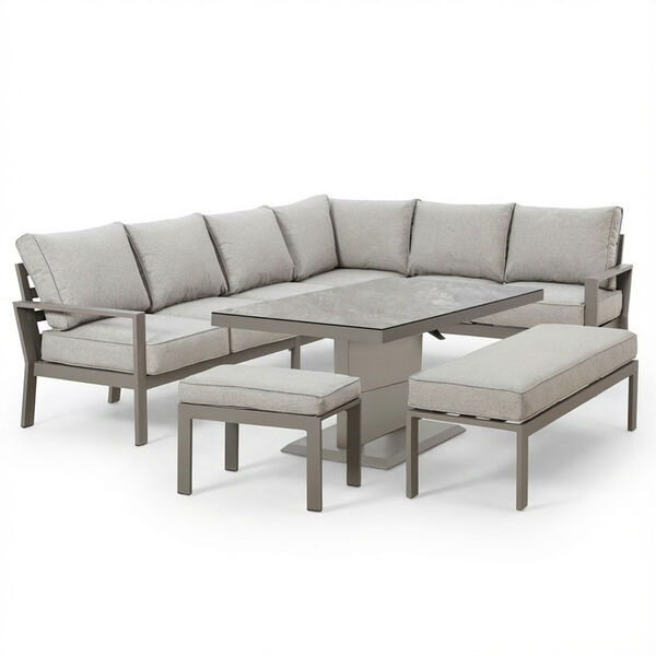 Montreal Large Corner Dining Set With Rectangular Rising Table - Cool Linen