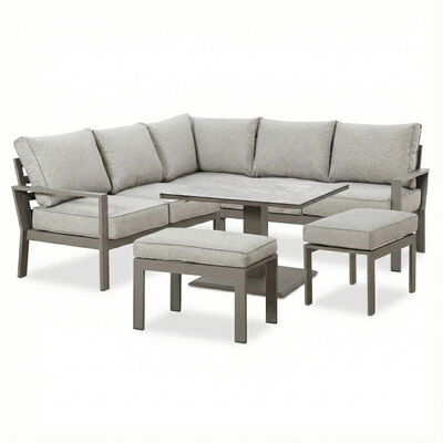 Montreal Small Corner Dining Set With Square Rising Table - Cool Linen