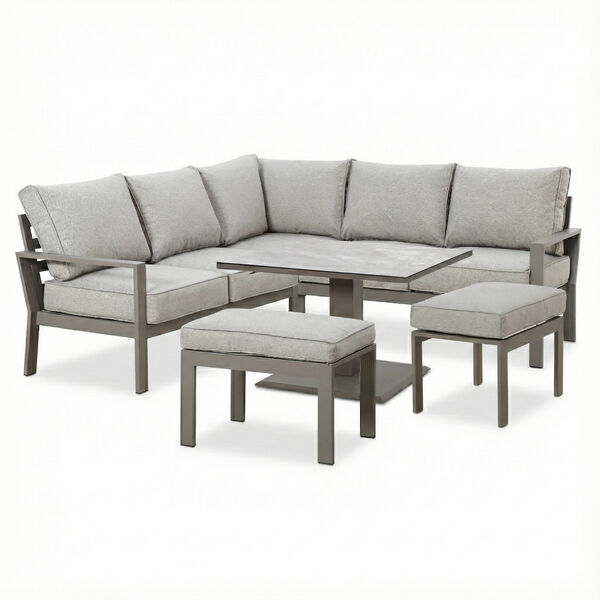 Montreal Small Corner Dining Set With Square Rising Table - Cool Linen