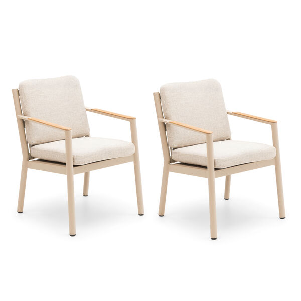 Sicily Dining Chair with Teak Arms x 2 - Latte Frame/Latte Cushions