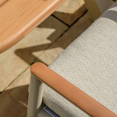 Sicily Dining Chair with Teak Arms x 2 - Latte Frame/Latte Cushions