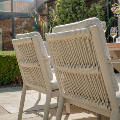 Sicily Dining Chair with Teak Arms x 2 - Latte Frame/Latte Cushions
