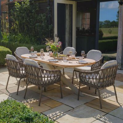 Sicily 6 Seat Rectangular Table with Rope Chairs - Cafe Frame-Latte Cushions
