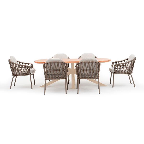Sicily 6 Seat Rectangular Table with Rope Chairs - Cafe Frame-Latte Cushions