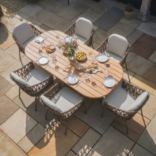 Sicily 6 Seat Rectangular Table with Rope Chairs - Cafe Frame-Latte Cushions