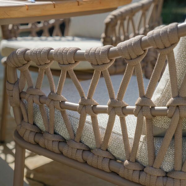 Sicily 6 Seat Rectangular Table with Rope Chairs - Cafe Frame-Latte Cushions