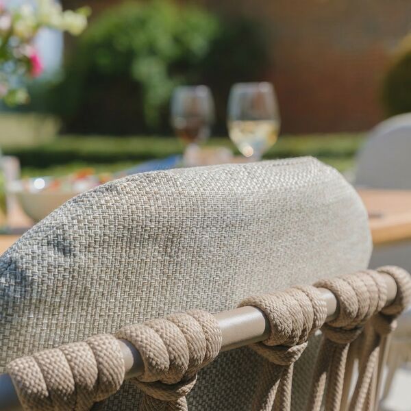 Sicily 6 Seat Rectangular Table with Rope Chairs - Cafe Frame-Latte Cushions