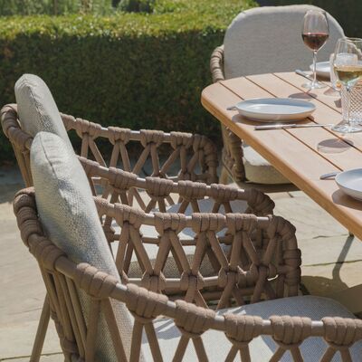 Sicily 6 Seat Rectangular Table with Rope Chairs - Cafe Frame-Latte Cushions